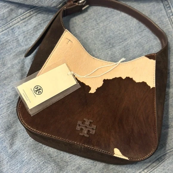 Tory Burch Small Thea Bucket Bag in Cold Brew/New Cream (Cow Print) - Picture 3 of 9